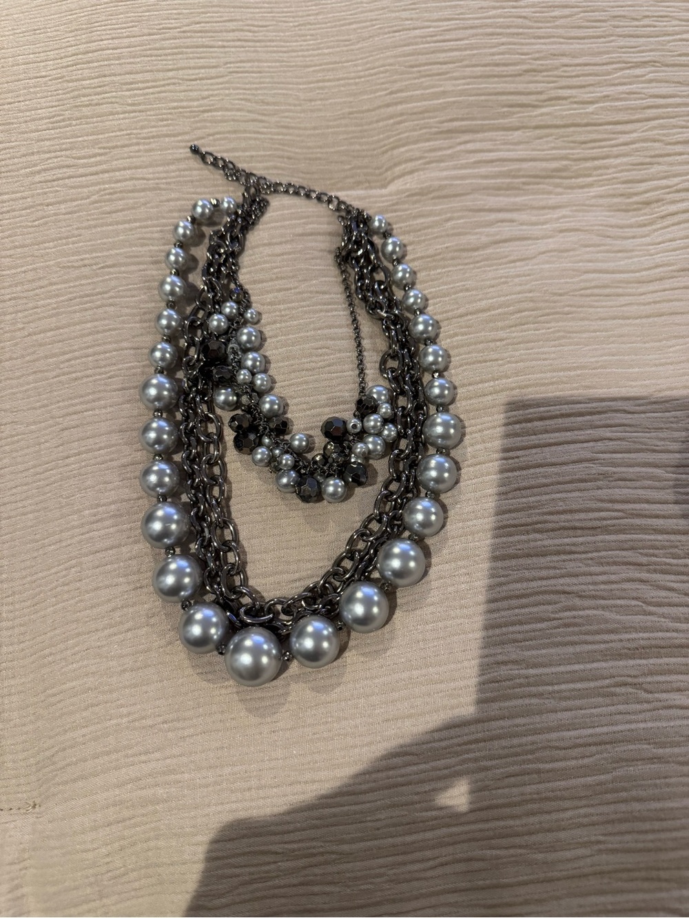 Multi-Strand Gray Pearl Chain Necklace